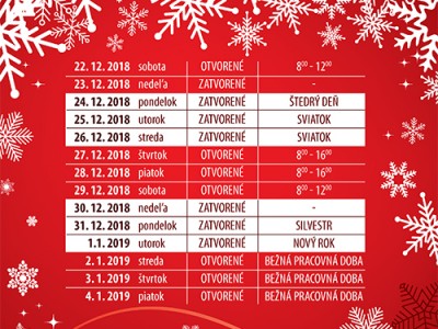 Vianočná otváracia doba Košice a Prešov